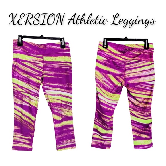 XERSION Athletic Leggings, Fuchsia & Neon Yellow - Picture 1 of 11